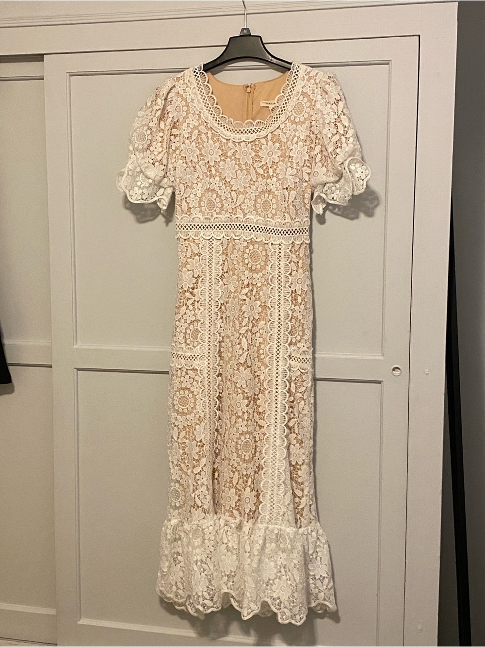 Just Me Cream Lace Overlay Boutique Maxi Dress - Very Unique - size Small